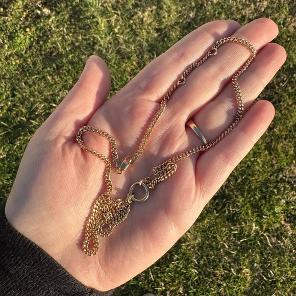 unknown Jewelry - Vintage 9k ct yellow gold curb carabiner chain necklace